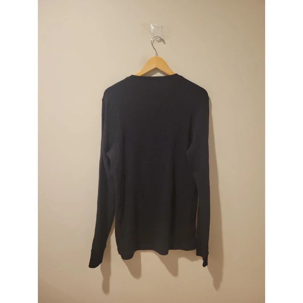 NWT J.Crew Men’s Thermal Waffle Henley Long Sleeve Shirt Black Size L G8217